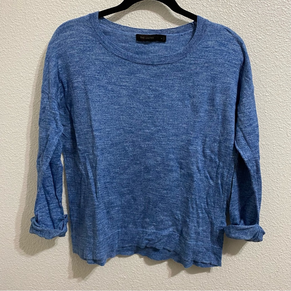 The Limited True Blue Lightweight Rolled Sleeve Sweater, Medium